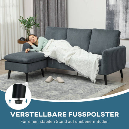 Stūra dīvāns ar gulēšanas funkciju, dīvāns ar kāju paliktni, 3 dekoratīvie spilveni, stūra dīvāns, L-veida dīvāns viesistabai, guļamistabai, 196 x 140 x 88 cm, pelēks