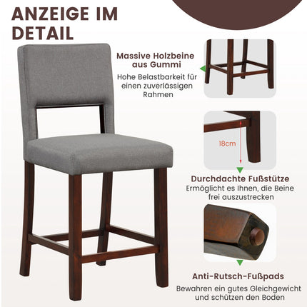 Divdaļīgs bāra krēslu komplekts ar augstumu virs letes, dobu atzveltni, gumijkoka kājām