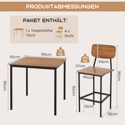 Ēdamistabas komplekts ar 4 krēsliem, tumši brūns, MDF