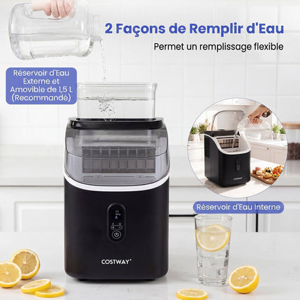 Ledusskapja ledus ģenerators, 15 kg/dienā, 16 ledus kubiņi 13 minūtēs, melns