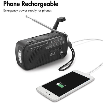 Crank radio with flashlight and solar cell Black