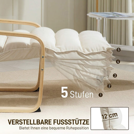 Krēmkrāsas atpūtas krēsls ar regulējamu kāju balstu, bērza rāmis