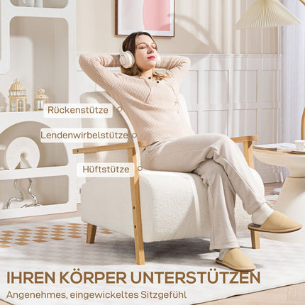Krēmkrāsas šerpu atpūtas krēsls, polsterēts, koka kājas, celtspēja 120 kg