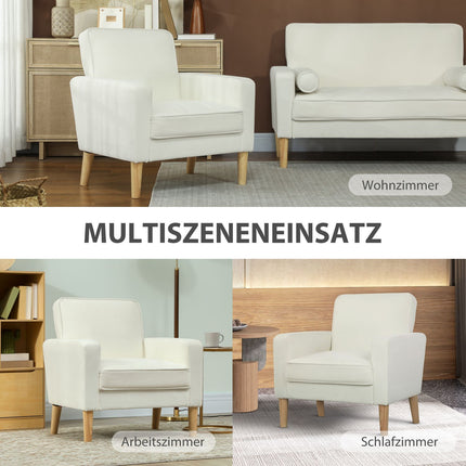 Krēmbalts atpūtas krēsls ar atgāžamu atzveltni, gumijkoka kājas