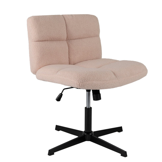 Biroja krēsls ar sakrustotām kājām, rozā mākslīgā kažokāda, ergonomisks dizains