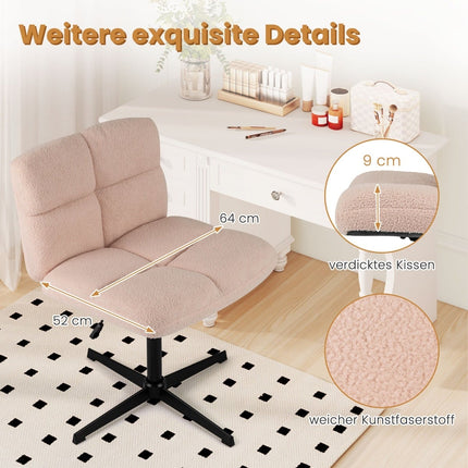 Biroja krēsls ar sakrustotām kājām, rozā mākslīgā kažokāda, ergonomisks dizains
