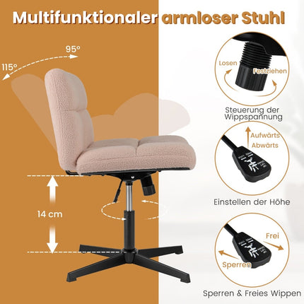 Biroja krēsls ar sakrustotām kājām, rozā mākslīgā kažokāda, ergonomisks dizains