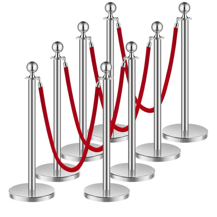 Crowd Control Stanchion Post Set, 8 Pc, 5 ft, Red Ropes