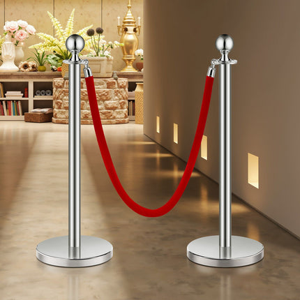 Crowd Control Stanchion Post Set, 8 Pc, 5 ft, Red Ropes