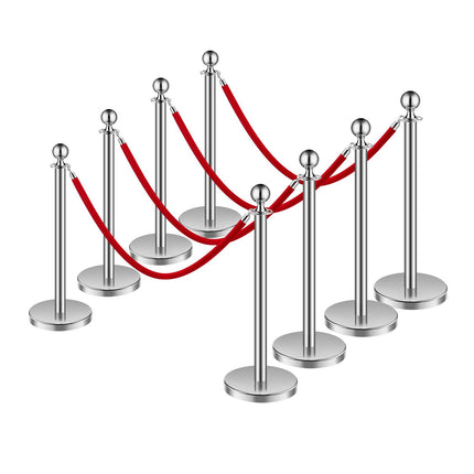 Crowd Control Stanchion Post Set, 8 Pc, 5 ft, Red Ropes