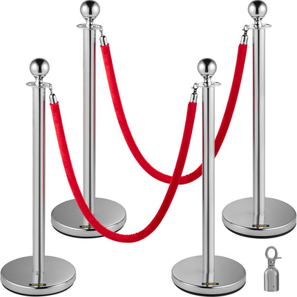 Crowd Control Stanchion Set, 4-Pack, 1.5 m Red Rope