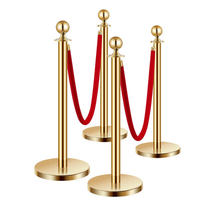 Crowd Control Stanchion Set, 4 Posts, 2 Red Velvet Ropes