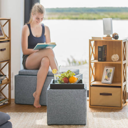 Cube Storage Ottoman with Reversible Tray Lid, 40 L, Grey, 300 kg Load