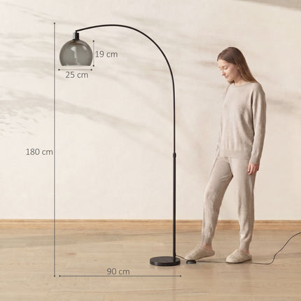 Curved Floor Lamp with Marble Base and Foot Switch, E27, 180 cm, Grey, Black
