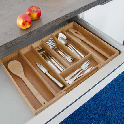 Cutlery box bamboo extendable
