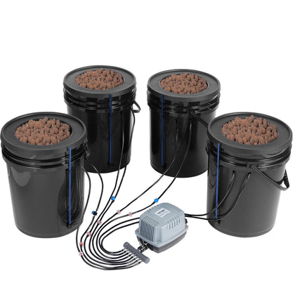 DWC Hydroponic System, 4 x 5-Gallon Buckets, Top Drip