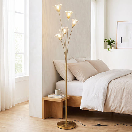 Dandelion zelta grīdas lampa, metāla rāmis, 180 cm augsta