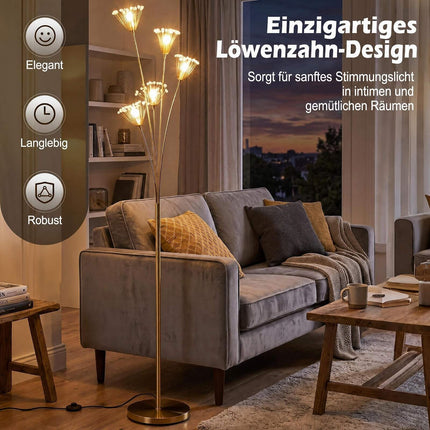 Dandelion zelta grīdas lampa, metāla rāmis, 180 cm augsta