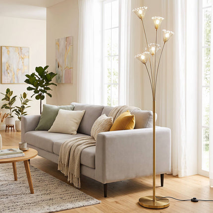 Dandelion zelta grīdas lampa, metāla rāmis, 180 cm augsta