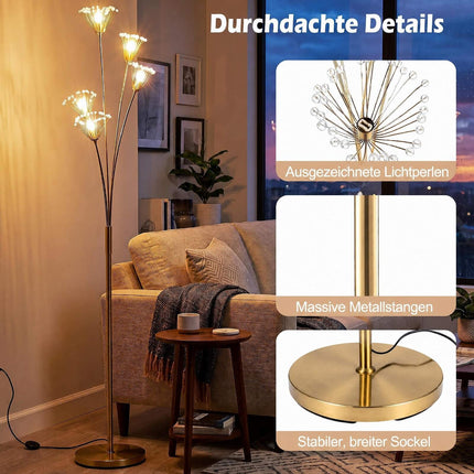 Dandelion zelta grīdas lampa, metāla rāmis, 180 cm augsta
