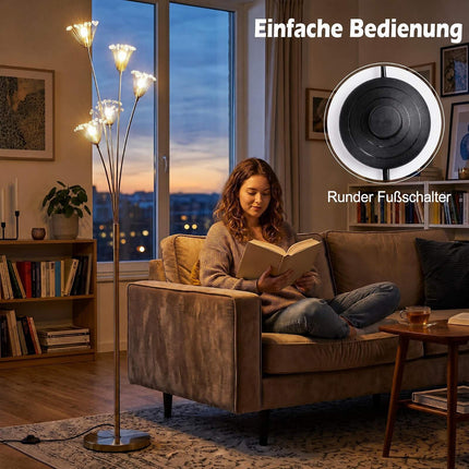 Dandelion zelta grīdas lampa, metāla rāmis, 180 cm augsta