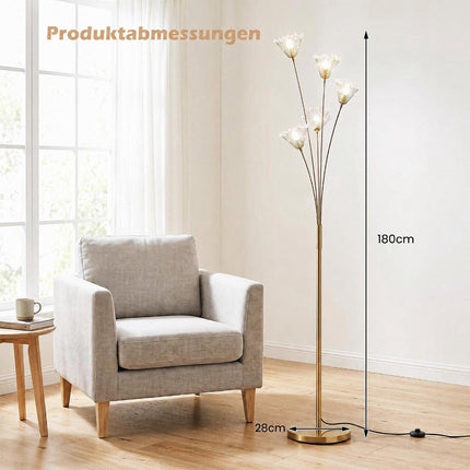 Dandelion zelta grīdas lampa, metāla rāmis, 180 cm augsta