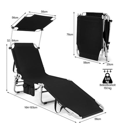 Deck Chair Folding Beach Lounger for Outdoor Black