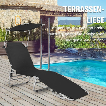 Deck Chair Folding Beach Lounger for Outdoor Black