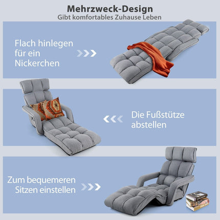vidaXL atpūtas krēsls, saliekams dīvāngulta ar 6 regulējamām pozīcijām, 72 x 61 x 46,5 cm, pelēks