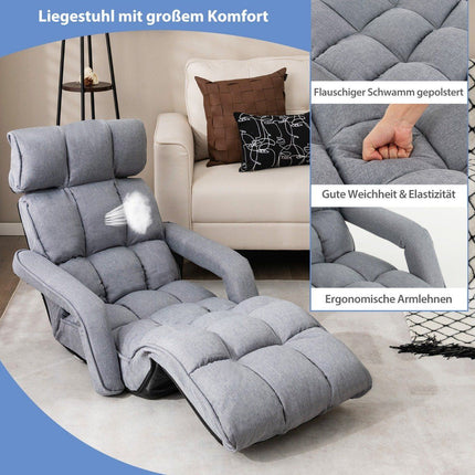 vidaXL atpūtas krēsls, saliekams dīvāngulta ar 6 regulējamām pozīcijām, 72 x 61 x 46,5 cm, pelēks