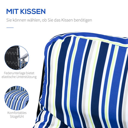 Atpūtas krēslu komplekts ar 2 sauļošanās krēsliem un spilveniem, saliekams, regulējama atzveltne, tērauds + poliesters, zils, 60x75x65-102 cm