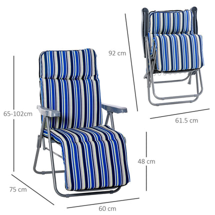 Atpūtas krēslu komplekts ar 2 sauļošanās krēsliem un spilveniem, saliekams, regulējama atzveltne, tērauds + poliesters, zils, 60x75x65-102 cm