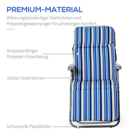 Atpūtas krēslu komplekts ar 2 sauļošanās krēsliem un spilveniem, saliekams, regulējama atzveltne, tērauds + poliesters, zils, 60x75x65-102 cm