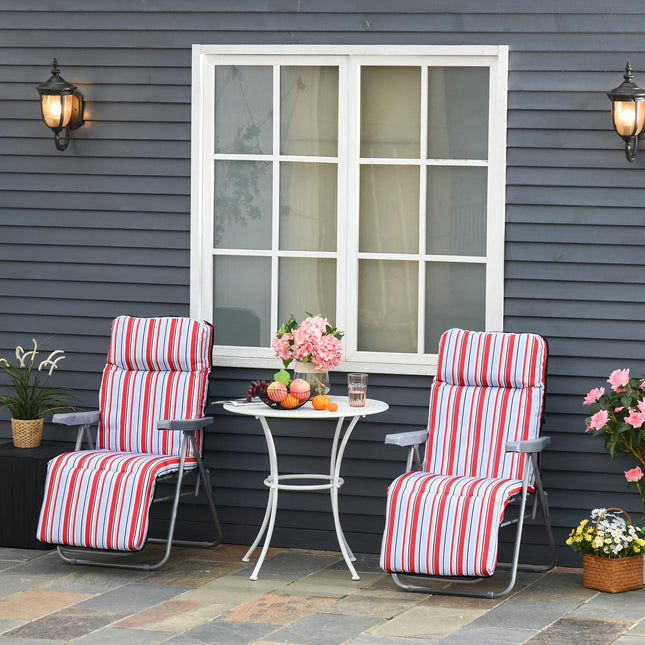 Atpūtas krēsls, sauļošanās zvilnis, dārza zvilnis, dārza mēbeļu komplekts, 2 gab., ar spilveniem, salokāms, regulējams atzveltnes balsts, tērauds + poliesters, sarkans, 60 x 75 x 65-102 cm