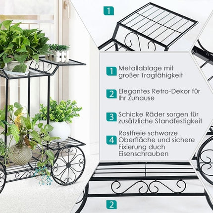 Decorative flower stand, plant stand with 6 shelves, free-standing flower cart for indoor and outdoor use, metal, black, 80.5 x 25 x 75