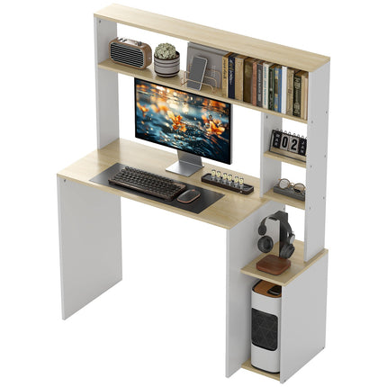Rakstāmgalds 113 x 45 cm Datorgalds Biroja Galds ar Atvērtiem Plauktiem CPU Statīvs Tērauda Rāmis Mājas Birojam Guļamistabai Ozols |