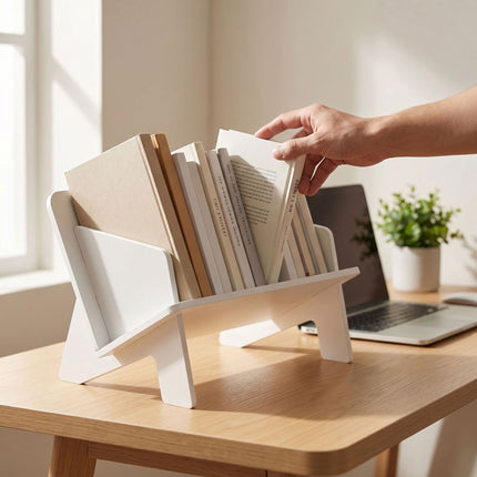 Desk Bookshelf Organiser for Notebooks and Books, White PVC, 3 kg Load