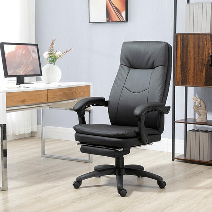 Rakstāmgalda krēsls, ergonomisks biroja krēsls, vadītāja krēsls ar kāju balstu, polsterēta atzveltne, melns, 64x64x112-120 cm