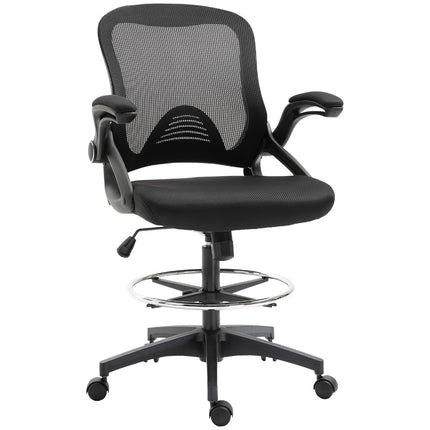 Rakstāmgalda krēsls, ergonomisks biroja krēsls, grozāms krēsls, 360°, regulējams kāju gredzens, celtspēja līdz 120 kg, siets, melns, 106-126 cm