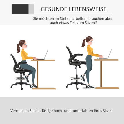 Rakstāmgalda krēsls, ergonomisks biroja krēsls, grozāms krēsls, 360°, regulējams kāju gredzens, celtspēja līdz 120 kg, siets, melns, 106-126 cm