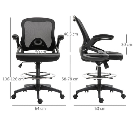 Rakstāmgalda krēsls, ergonomisks biroja krēsls, grozāms krēsls, 360°, regulējams kāju gredzens, celtspēja līdz 120 kg, siets, melns, 106-126 cm