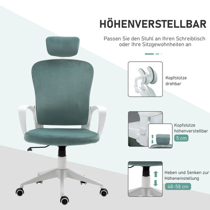 Ergonomisks biroja krēsls ar šūpošanās funkciju, roku balstiem, galvas balstu, regulējamu augstumu, 63x64x118-128 cm