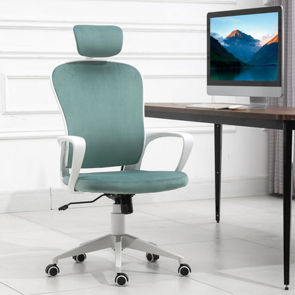 Ergonomisks biroja krēsls ar šūpošanās funkciju, roku balstiem, galvas balstu, regulējamu augstumu, 63x64x118-128 cm