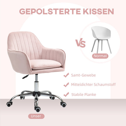 Rakstāmgalda krēsls, regulējams augstums, biroja krēsls, grozāms, mājas biroja krēsls ar atzveltni un roku balstiem, samta imitācijas tualetes galdiņš, krēsls mācību telpai, rozā