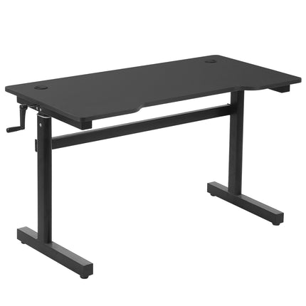 Rakstāmgalds, datorgalds, regulējams augstums, rokas kloķa pacelšanas mehānisms, stāvgalds, regulējami kāju balsti, MDF, metāls, melns, 120 x 60 x 72-117 cm