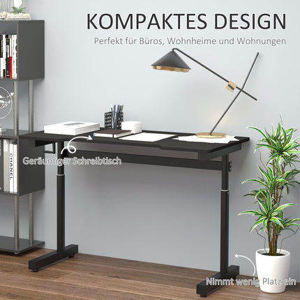 Rakstāmgalds, datorgalds, regulējams augstums, rokas kloķa pacelšanas mehānisms, stāvgalds, regulējami kāju balsti, MDF, metāls, melns, 120 x 60 x 72-117 cm