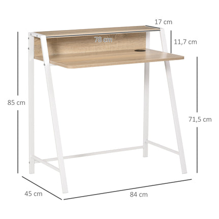 Rakstāmgalds Moderns datorgalds ar uzglabāšanas nodalījumu un kabeļu kanālu, metāla rāmis, balts + ozols, 84x45x85cm