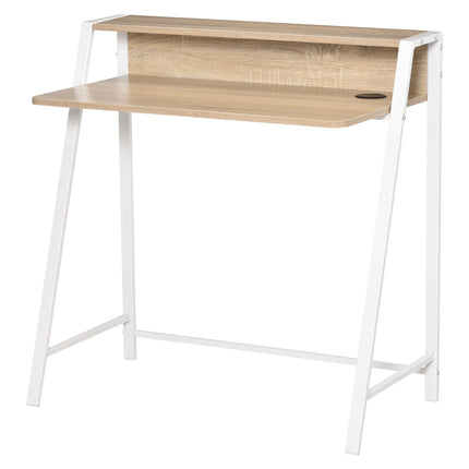 Rakstāmgalds Moderns datorgalds ar uzglabāšanas nodalījumu un kabeļu kanālu, metāla rāmis, balts + ozols, 84x45x85cm