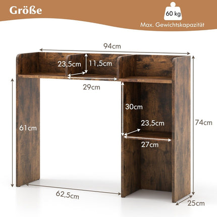Rakstāmgalda plaukts ar 4 plauktiem un atvērtu nodalījumu 94 x 25 x 74 cm Rustic brown