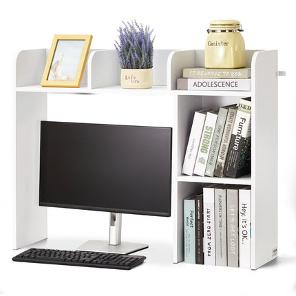 Desktop Bookshelf Hutch, 2-Tier, White, 37.2 Inch